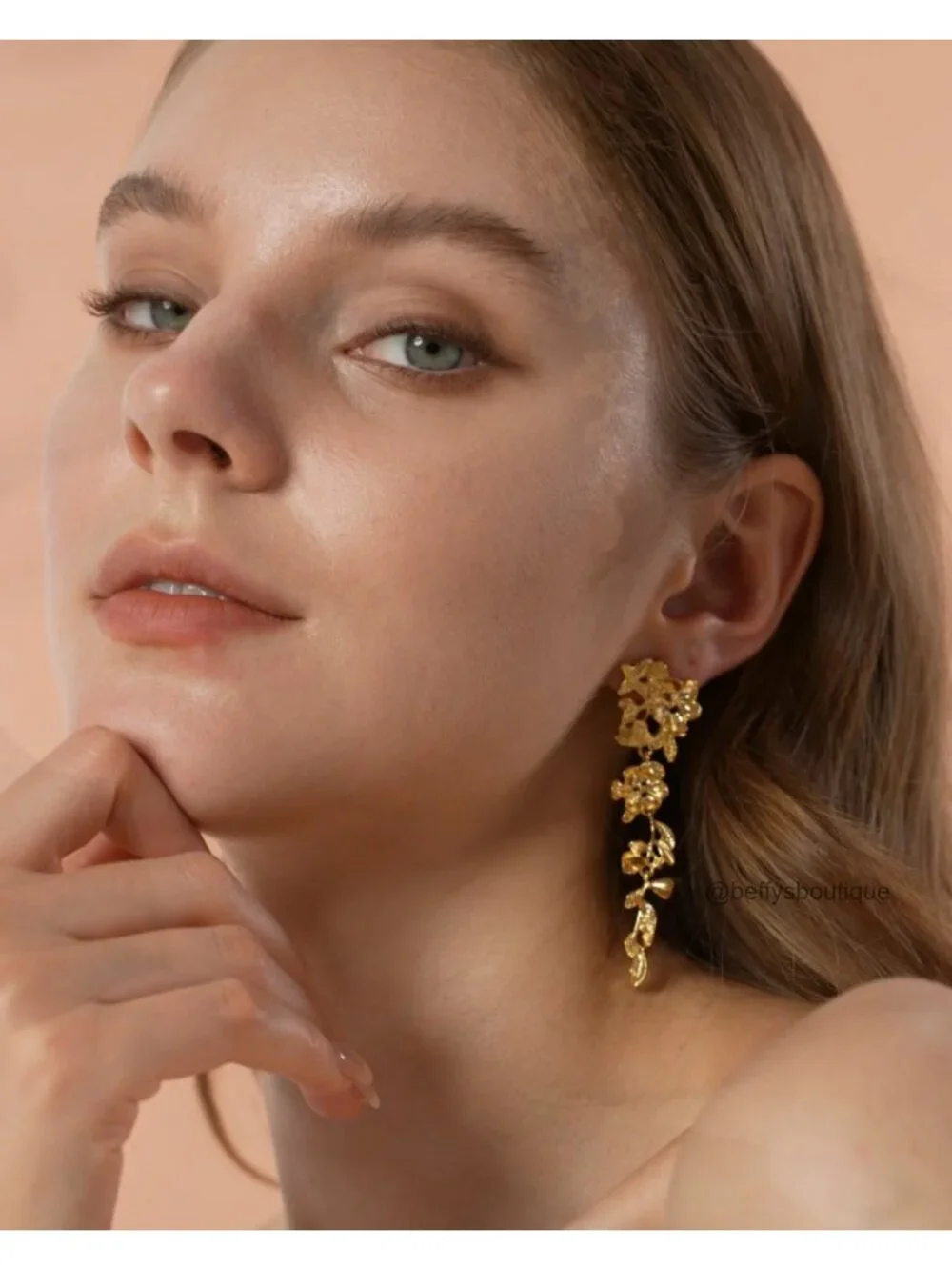 18K Gold Plated Chunky Flower Drop Dangle Earrings Handmade Statement
